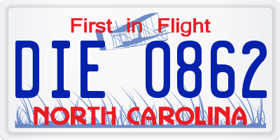 NC license plate DIE0862