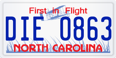 NC license plate DIE0863