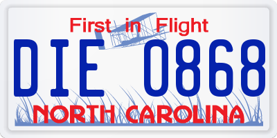 NC license plate DIE0868
