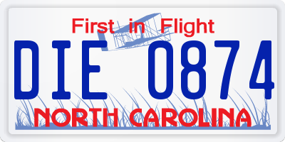 NC license plate DIE0874