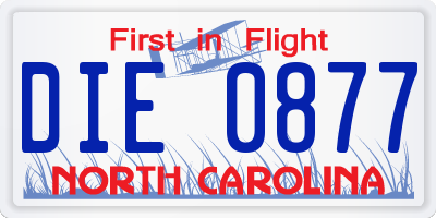 NC license plate DIE0877