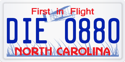 NC license plate DIE0880