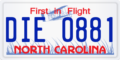NC license plate DIE0881