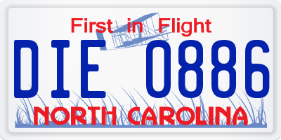 NC license plate DIE0886