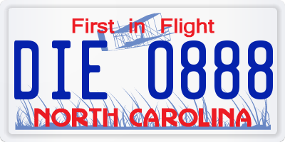 NC license plate DIE0888