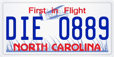 NC license plate DIE0889