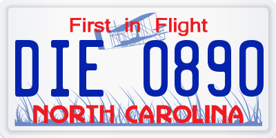 NC license plate DIE0890
