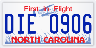 NC license plate DIE0906