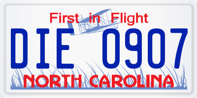 NC license plate DIE0907