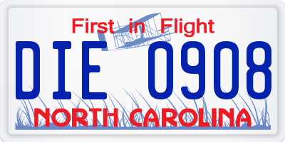 NC license plate DIE0908