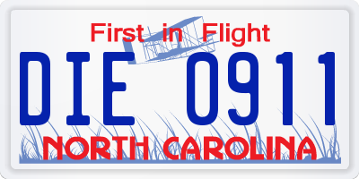 NC license plate DIE0911