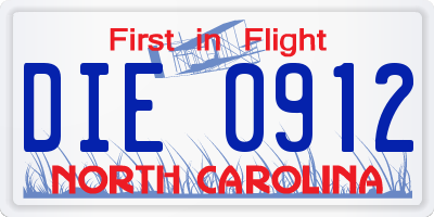 NC license plate DIE0912