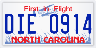 NC license plate DIE0914