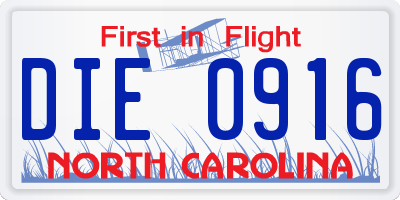 NC license plate DIE0916