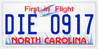 NC license plate DIE0917