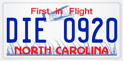 NC license plate DIE0920