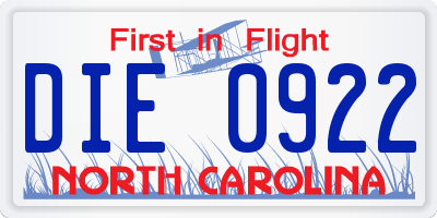 NC license plate DIE0922