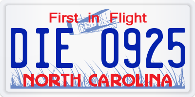 NC license plate DIE0925
