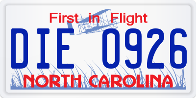 NC license plate DIE0926