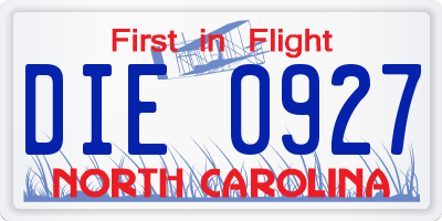 NC license plate DIE0927