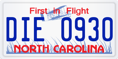 NC license plate DIE0930