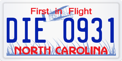NC license plate DIE0931