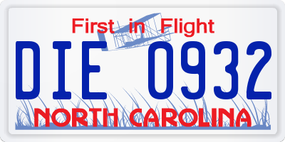 NC license plate DIE0932