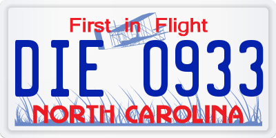 NC license plate DIE0933