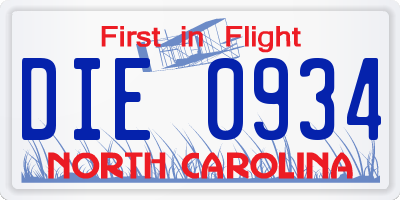 NC license plate DIE0934