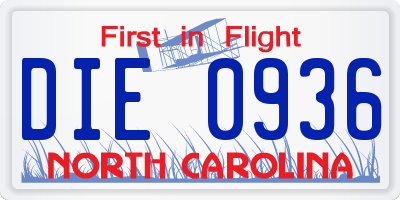 NC license plate DIE0936