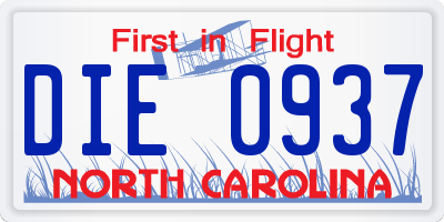 NC license plate DIE0937