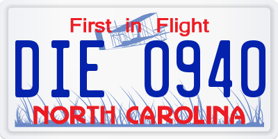 NC license plate DIE0940