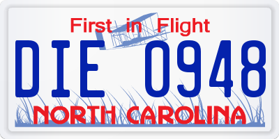 NC license plate DIE0948