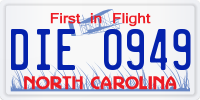 NC license plate DIE0949
