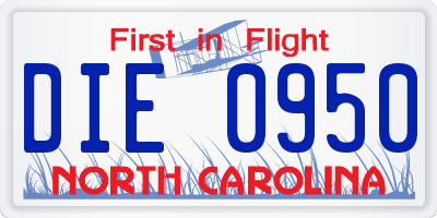 NC license plate DIE0950