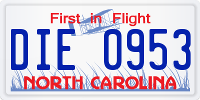 NC license plate DIE0953