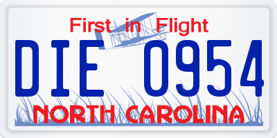 NC license plate DIE0954