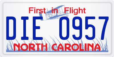 NC license plate DIE0957