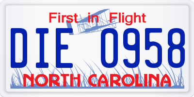 NC license plate DIE0958