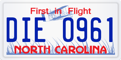 NC license plate DIE0961