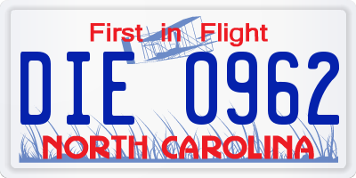 NC license plate DIE0962