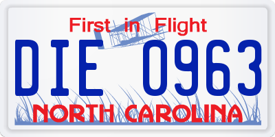 NC license plate DIE0963