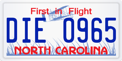 NC license plate DIE0965