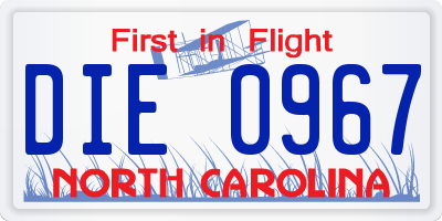 NC license plate DIE0967