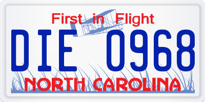 NC license plate DIE0968