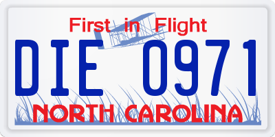 NC license plate DIE0971