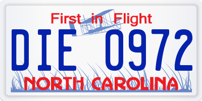 NC license plate DIE0972