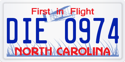 NC license plate DIE0974