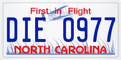 NC license plate DIE0977