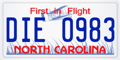 NC license plate DIE0983